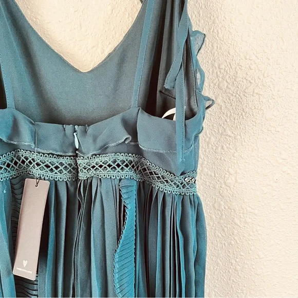 Lulu’s Emerald Green Tie-Strap Pleated Midi Dress Emerald Green XS - Picture 14 of 16